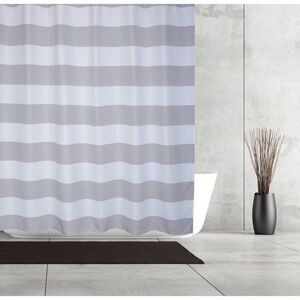 Moda at Home - Queen Striped Waffle Linen Look Shower Curtain Gra Gray